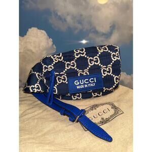 Gucci blue canvas monogram belt bag